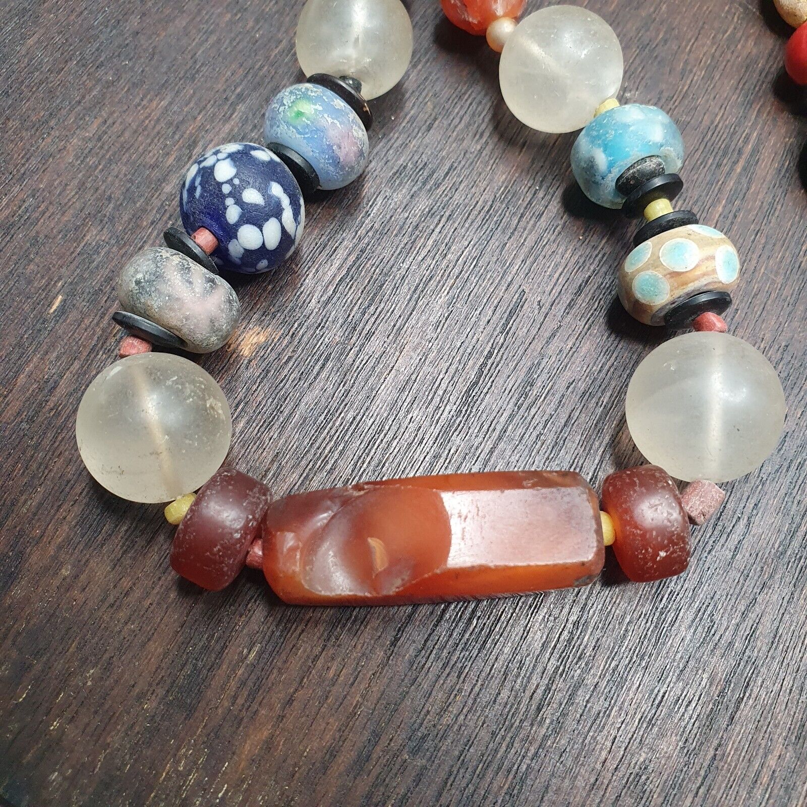 Collection of Vintage crystal, Agate, Chevron and glass old beads Necklace