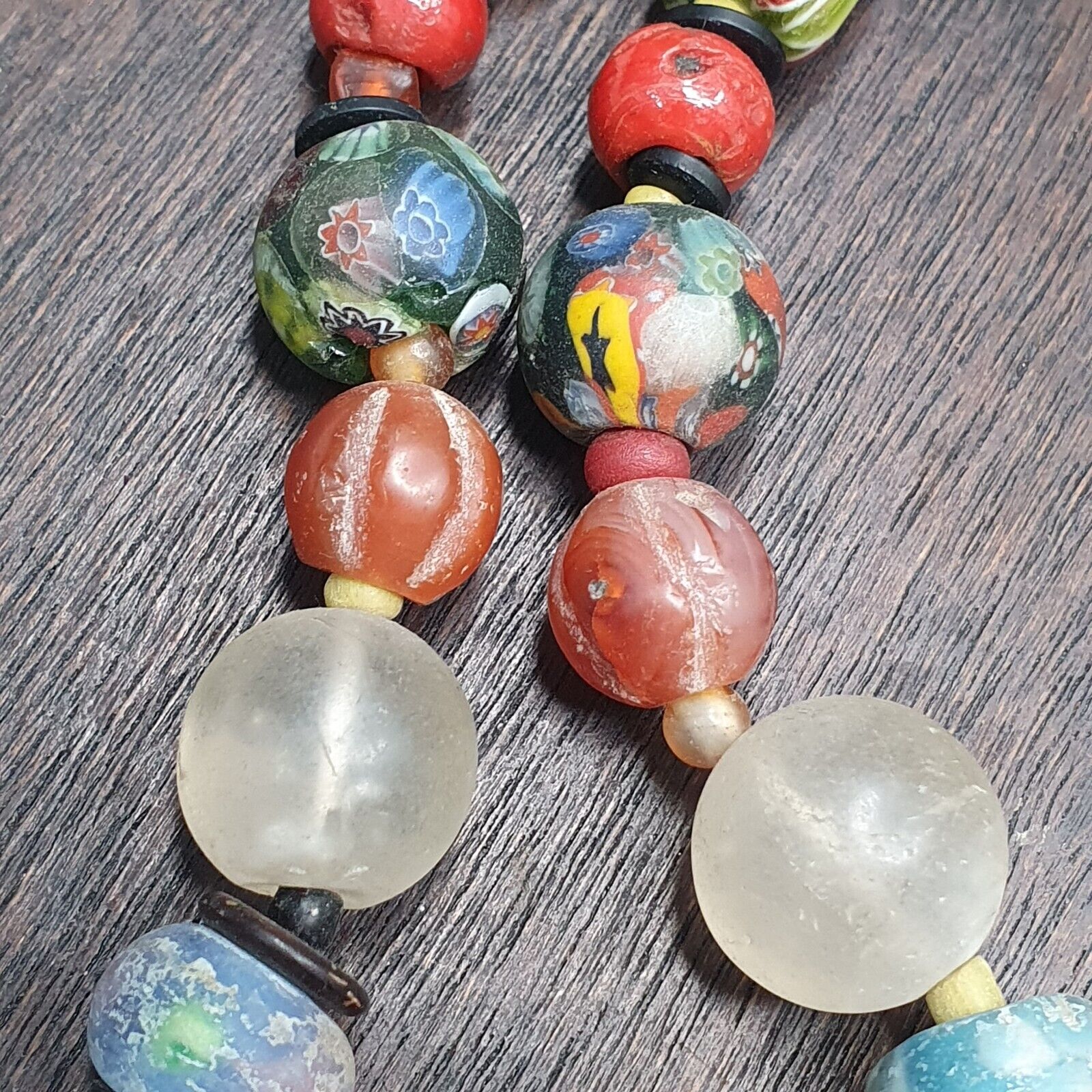 Collection of Vintage crystal, Agate, Chevron and glass old beads Necklace
