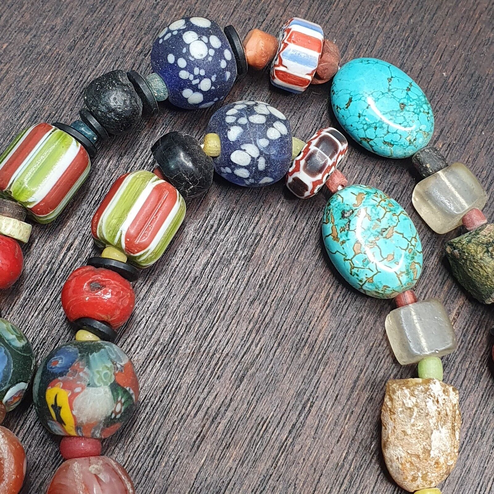Collection of Vintage crystal, Agate, Chevron and glass old beads Necklace