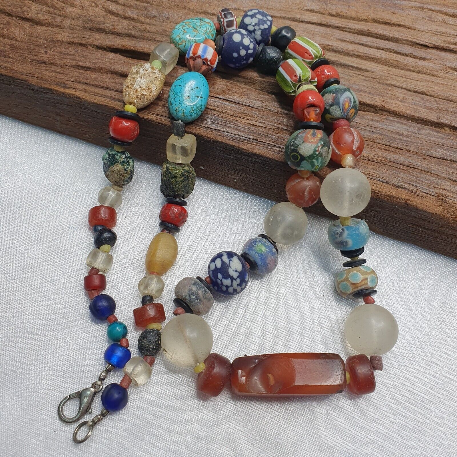 Collection of Vintage crystal, Agate, Chevron and glass old beads Necklace