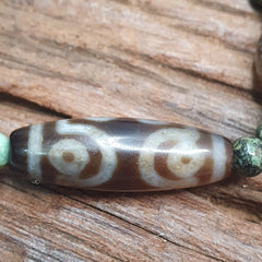 Himalayan Indo Tibetan Dzi Beads with African Turquoise Amulet Necklace