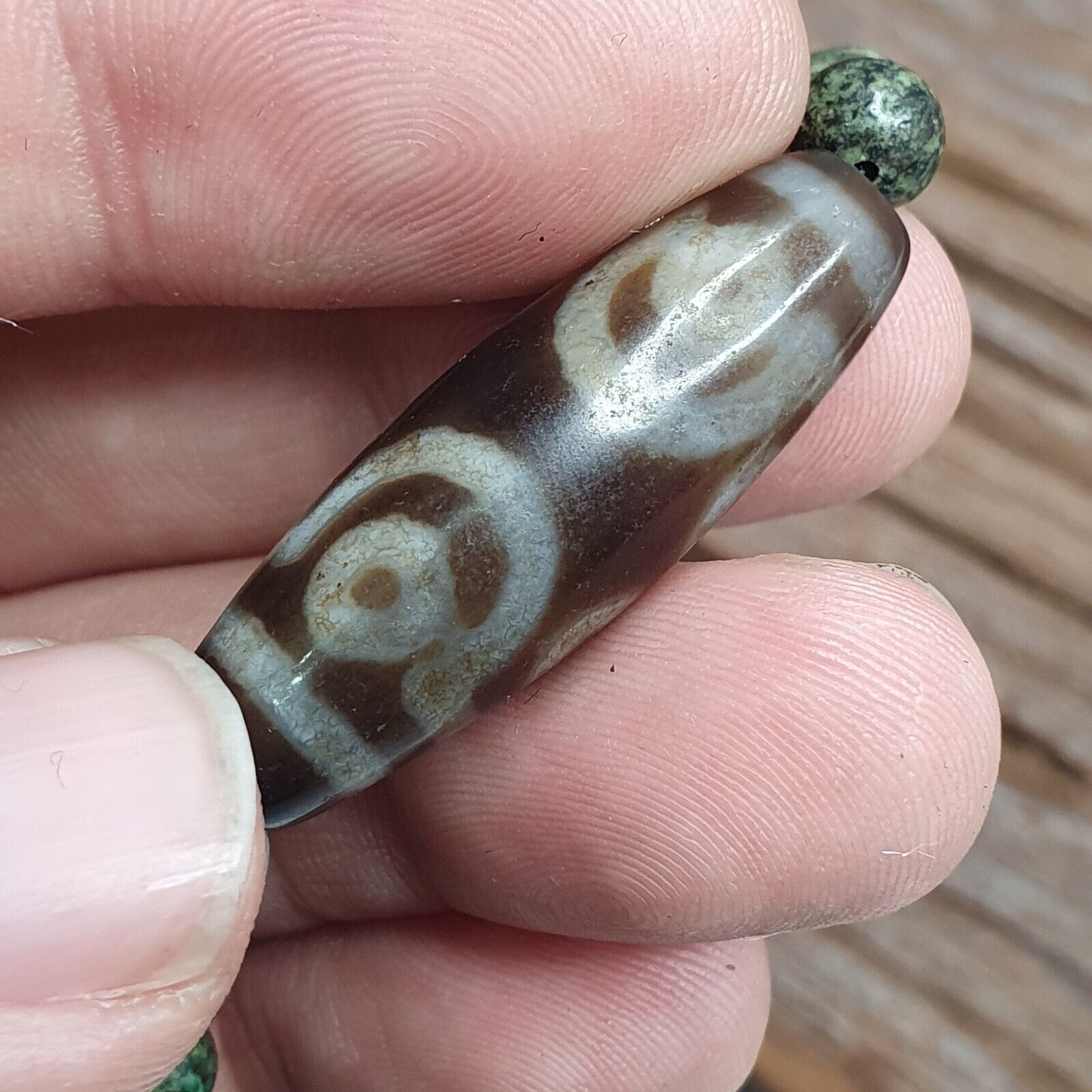 Himalayan Indo Tibetan Dzi Beads with African Turquoise Amulet Necklace