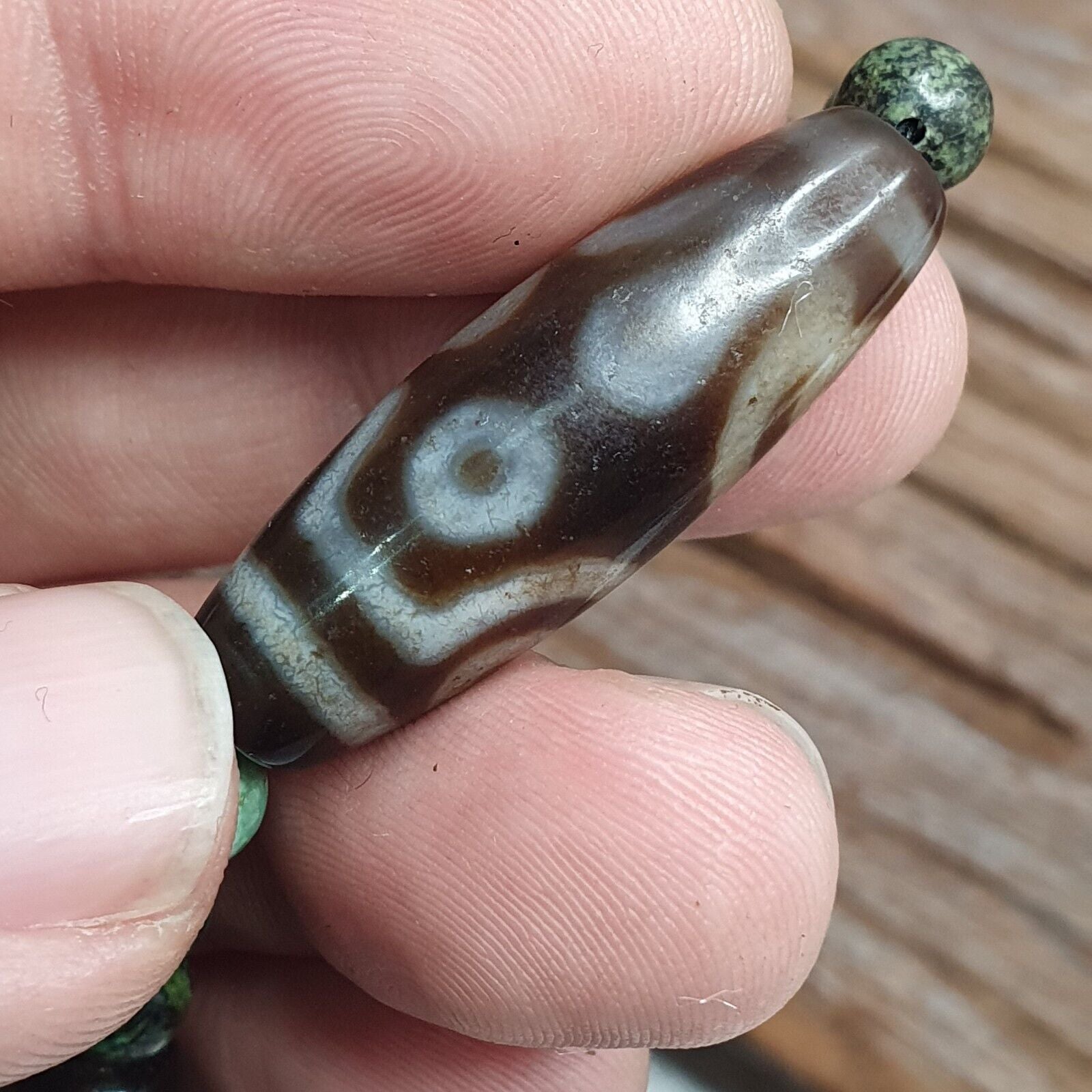 Himalayan Indo Tibetan Dzi Beads with African Turquoise Amulet Necklace