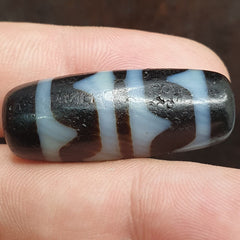STB-2 HIMALAYAN Indo Tibetan Rusted Double Side Zigzag pattern Agate bead