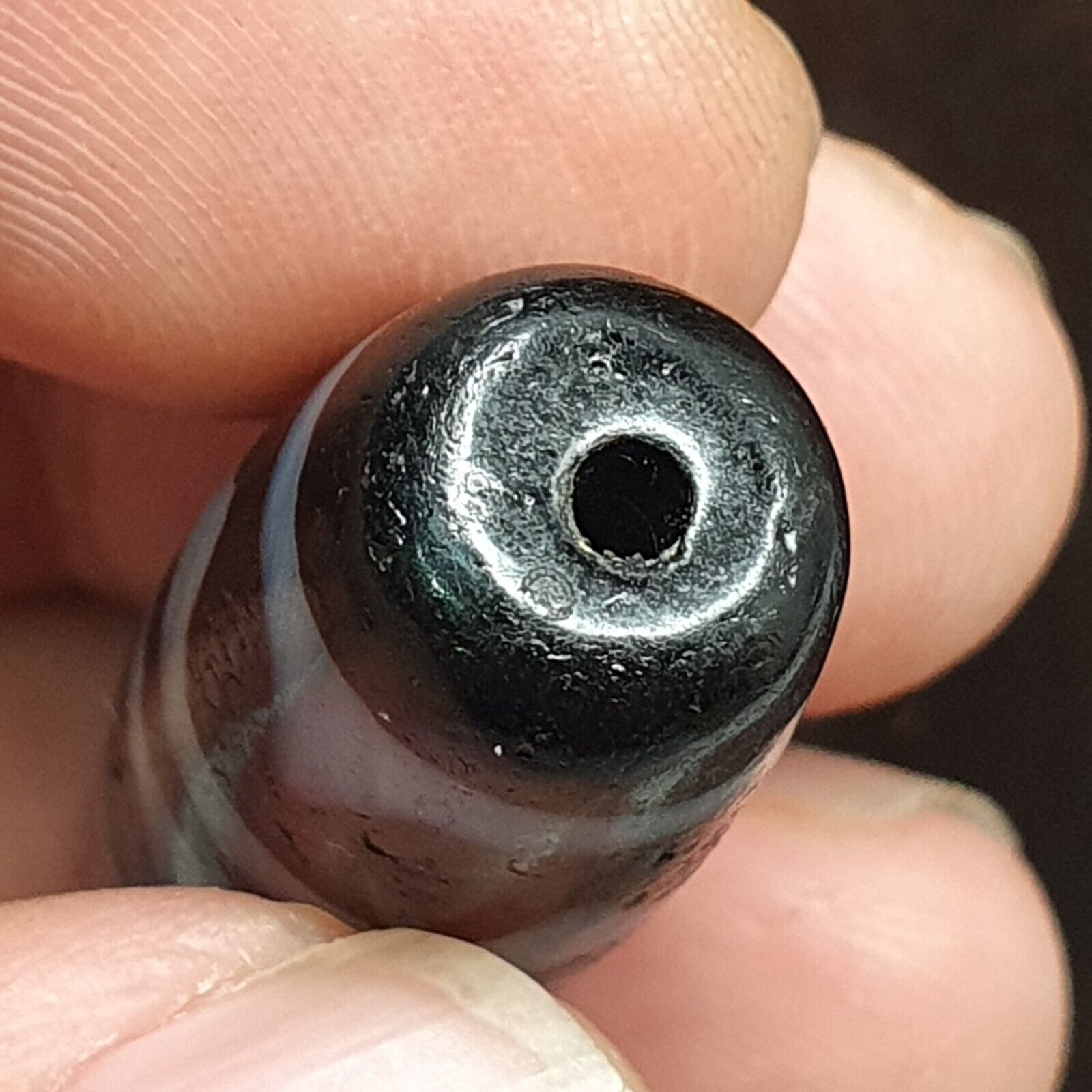 STB-2 HIMALAYAN Indo Tibetan Rusted Double Side Zigzag pattern Agate bead