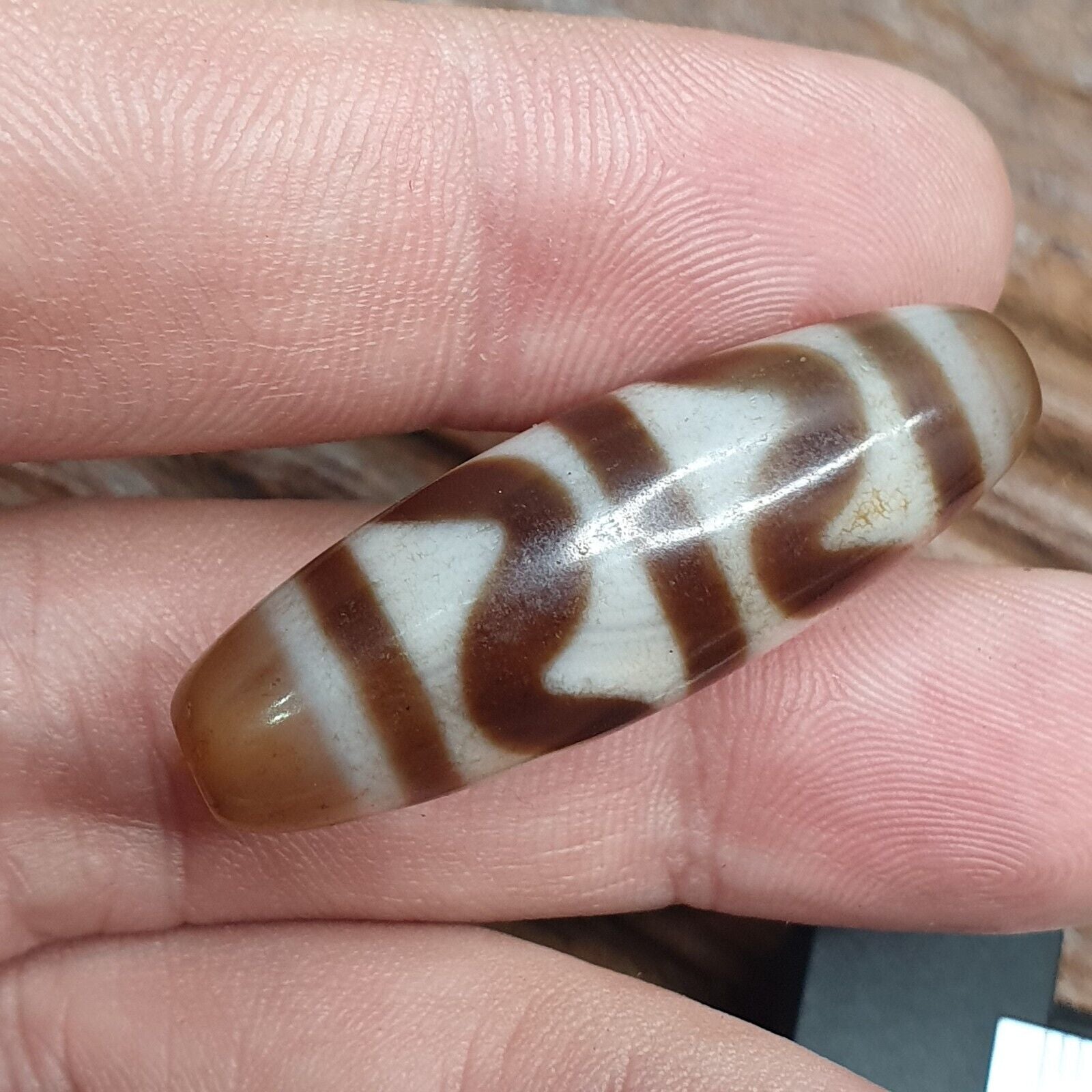 Himalayan Indo Tibetan Agate ZigZag Lines Bead unique Patterns Dzi Amulet