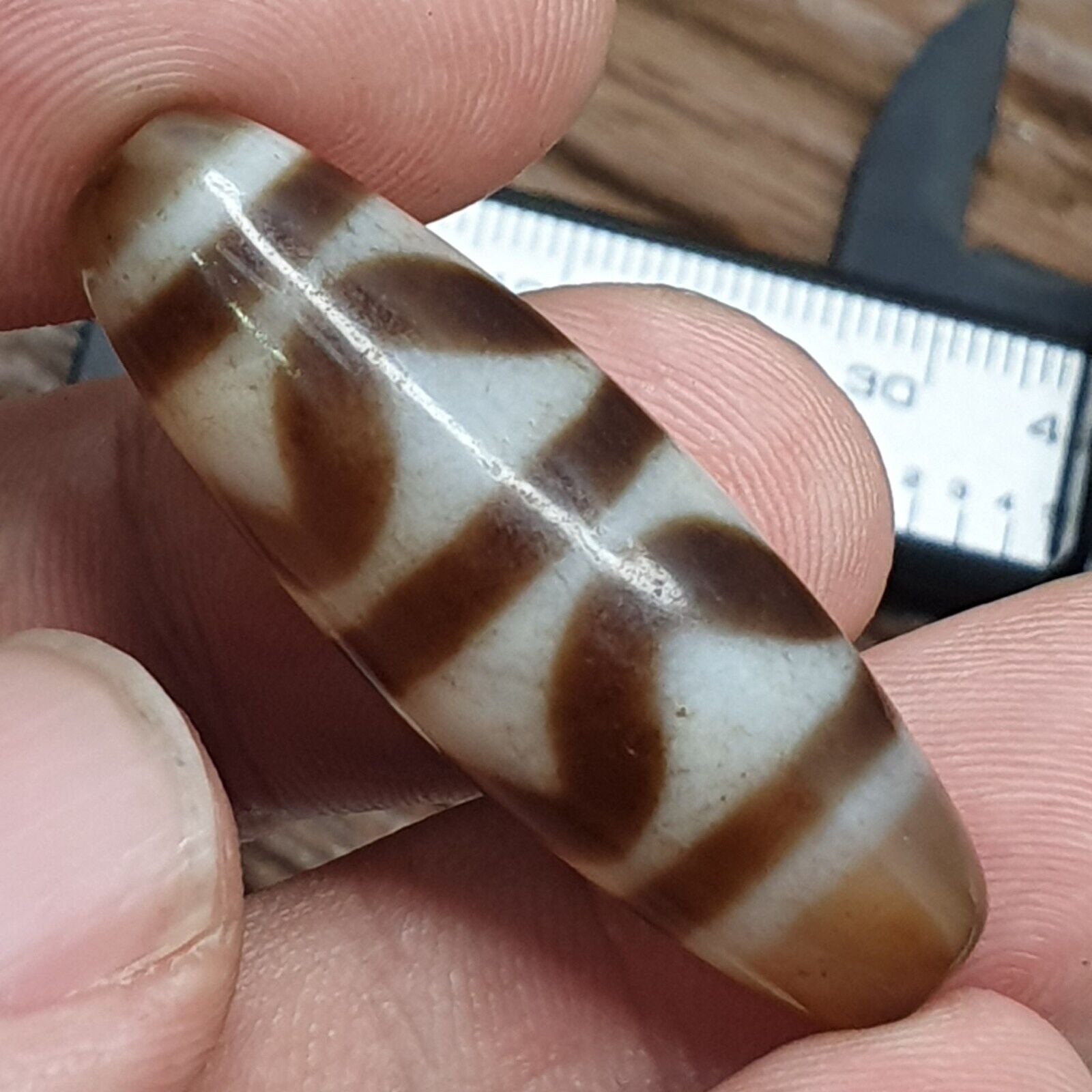 Himalayan Indo Tibetan Agate ZigZag Lines Bead unique Patterns Dzi Amulet