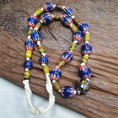 Vintage Venetian Style Blue Chevron beads Necklace #CH-3