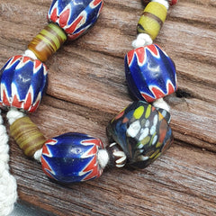 Vintage Venetian Style Blue Chevron beads Necklace #CH-3