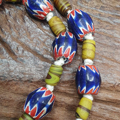 Vintage Venetian Style Blue Chevron beads Necklace #CH-3