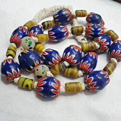 Vintage Venetian Style Blue Chevron beads Necklace #CH-2
