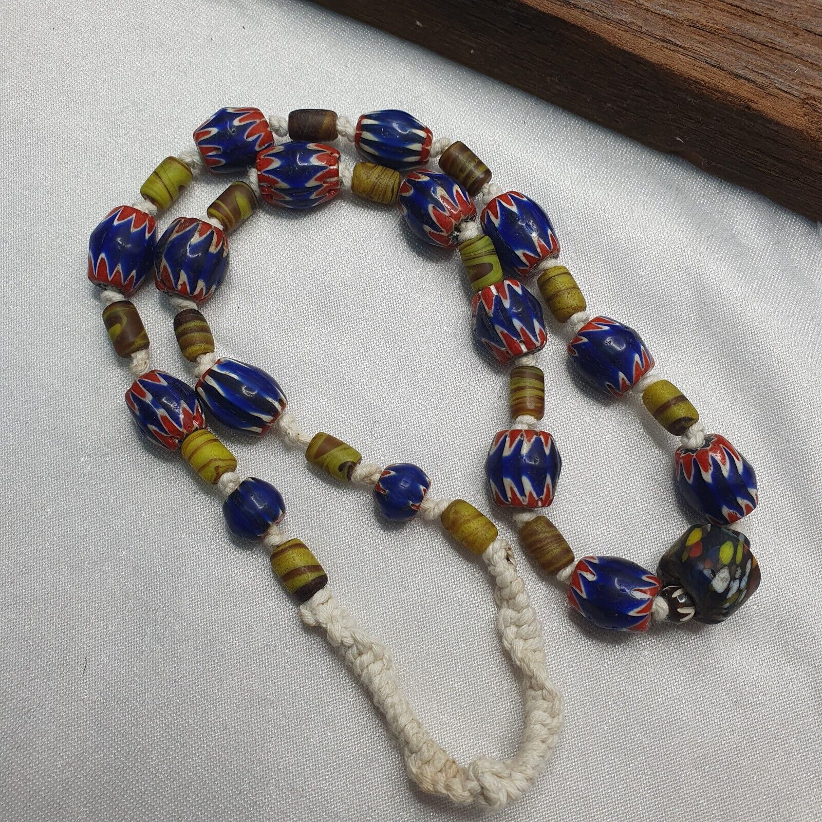 Vintage Venetian Style Blue Chevron beads Necklace #CH-3