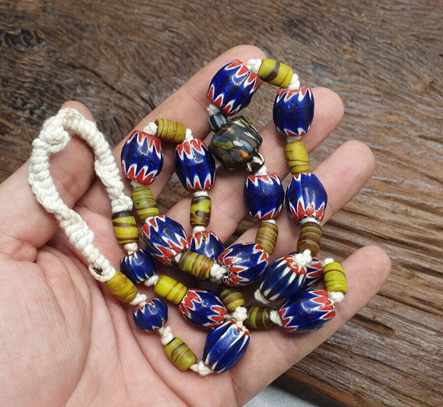Vintage Venetian Style Blue Chevron beads Necklace #CH-3