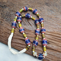 Vintage Venetian Style Blue Chevron beads Necklace #CH-2
