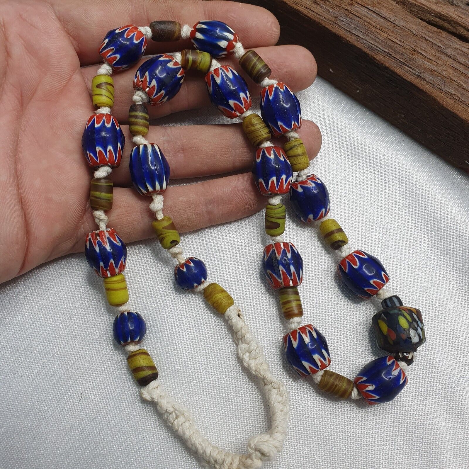 Vintage Venetian Style Blue Chevron beads Necklace #CH-3
