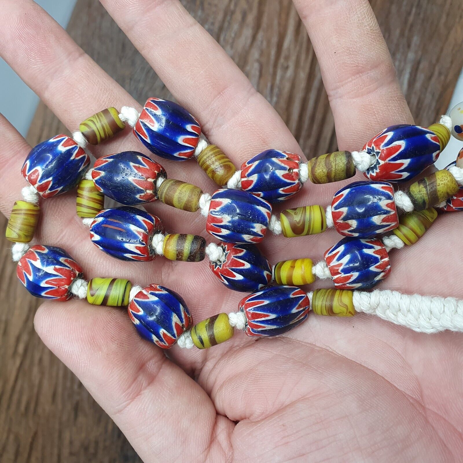Vintage Venetian Style Blue Chevron beads Necklace #CH-2