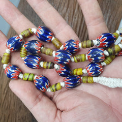 Vintage Venetian Style Blue Chevron beads Necklace #CH-2