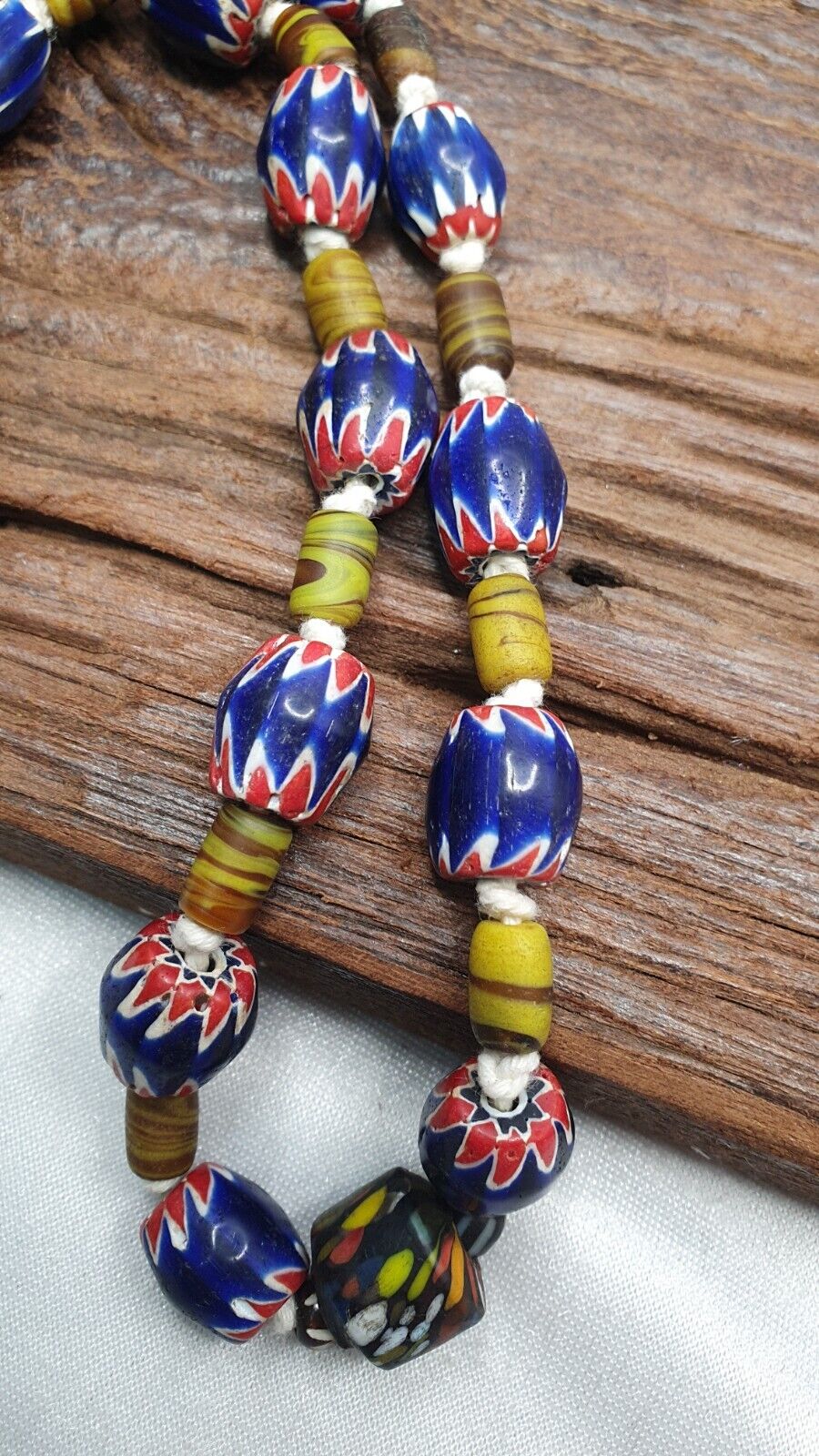 Vintage Venetian Style Blue Chevron beads Necklace #CH-3