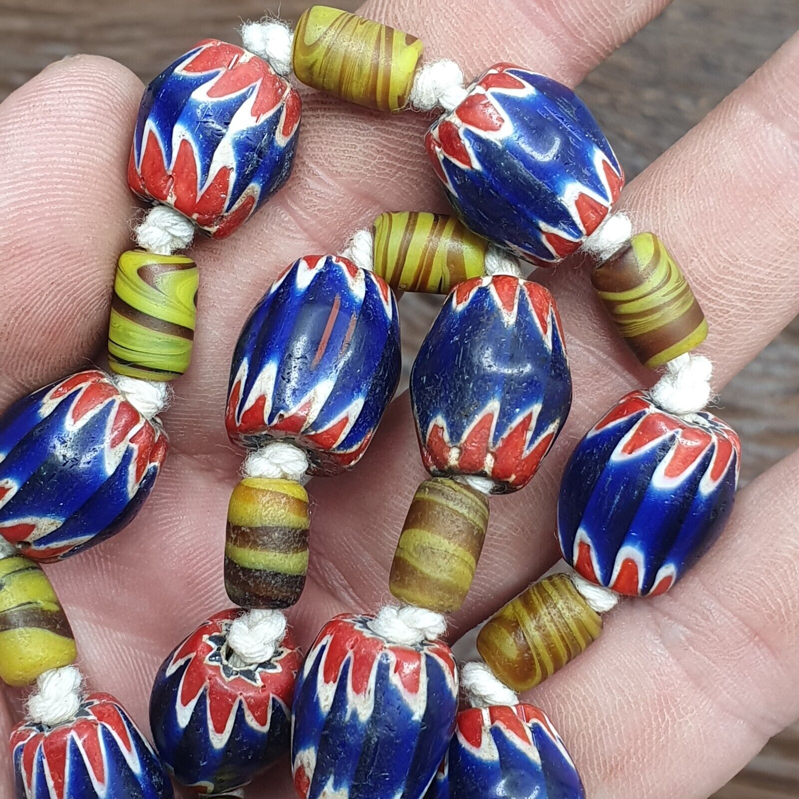 Vintage Venetian Style Blue Chevron beads Necklace #CH-2