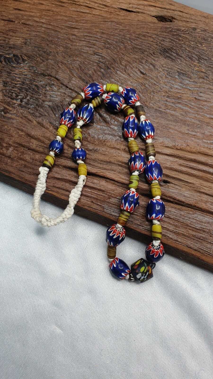 Vintage Venetian Style Blue Chevron beads Necklace #CH-3