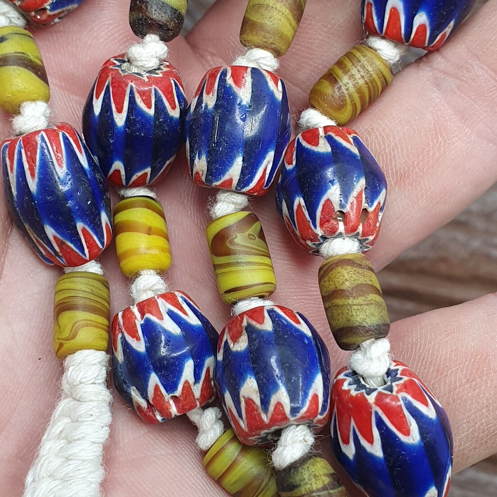 Vintage Venetian Style Blue Chevron beads Necklace #CH-2