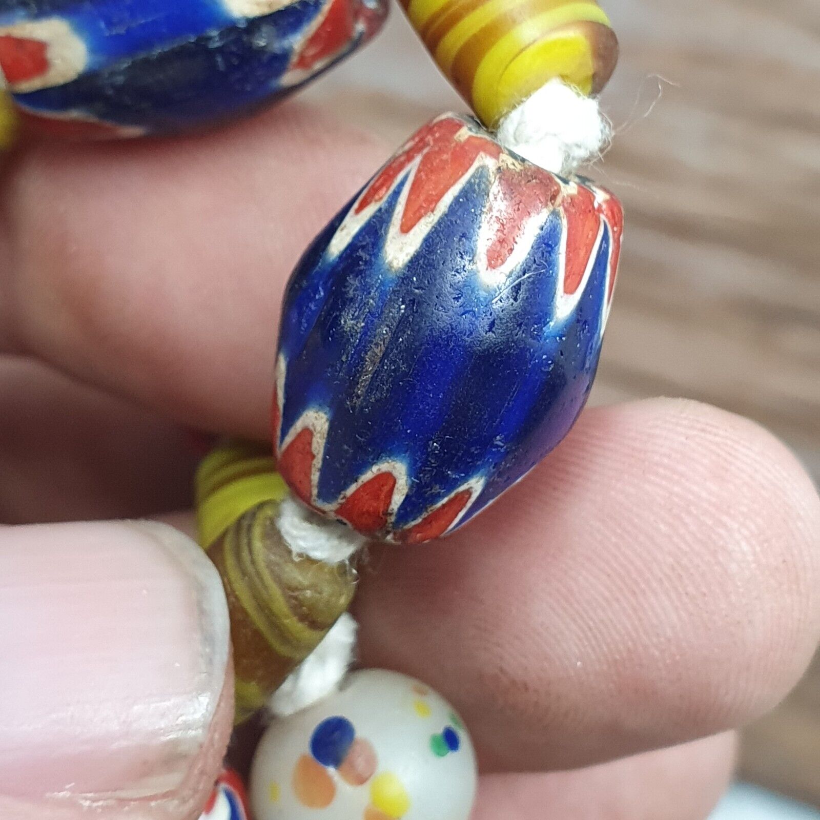 Vintage Venetian Style Blue Chevron beads Necklace #CH-2