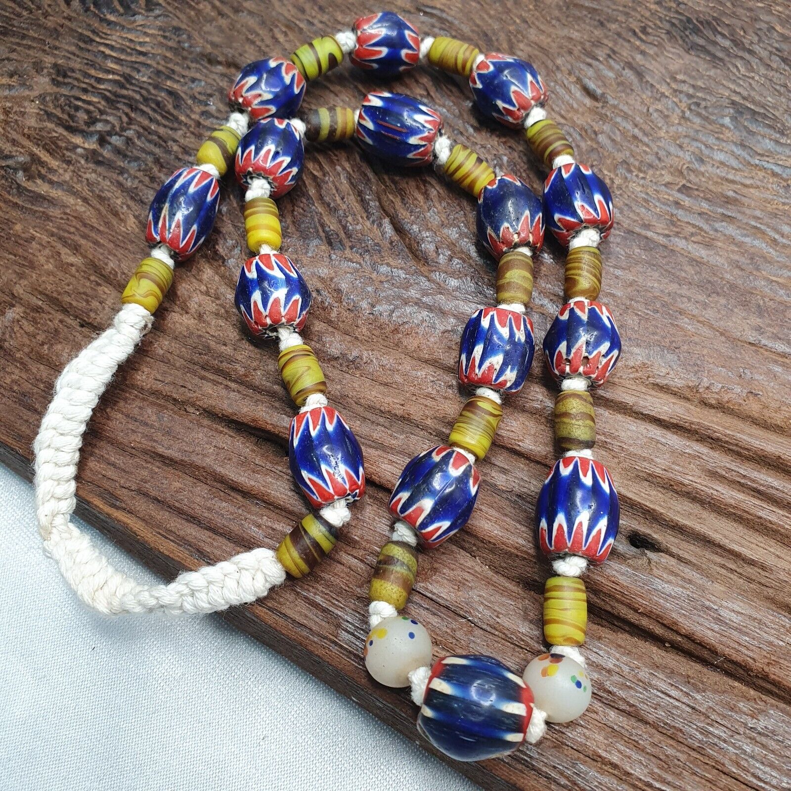Vintage Venetian Style Blue Chevron beads Necklace #CH-2