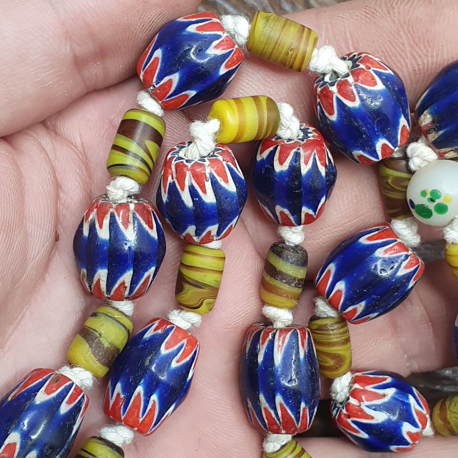 Vintage Venetian Style Blue Chevron beads Necklace #CH-2