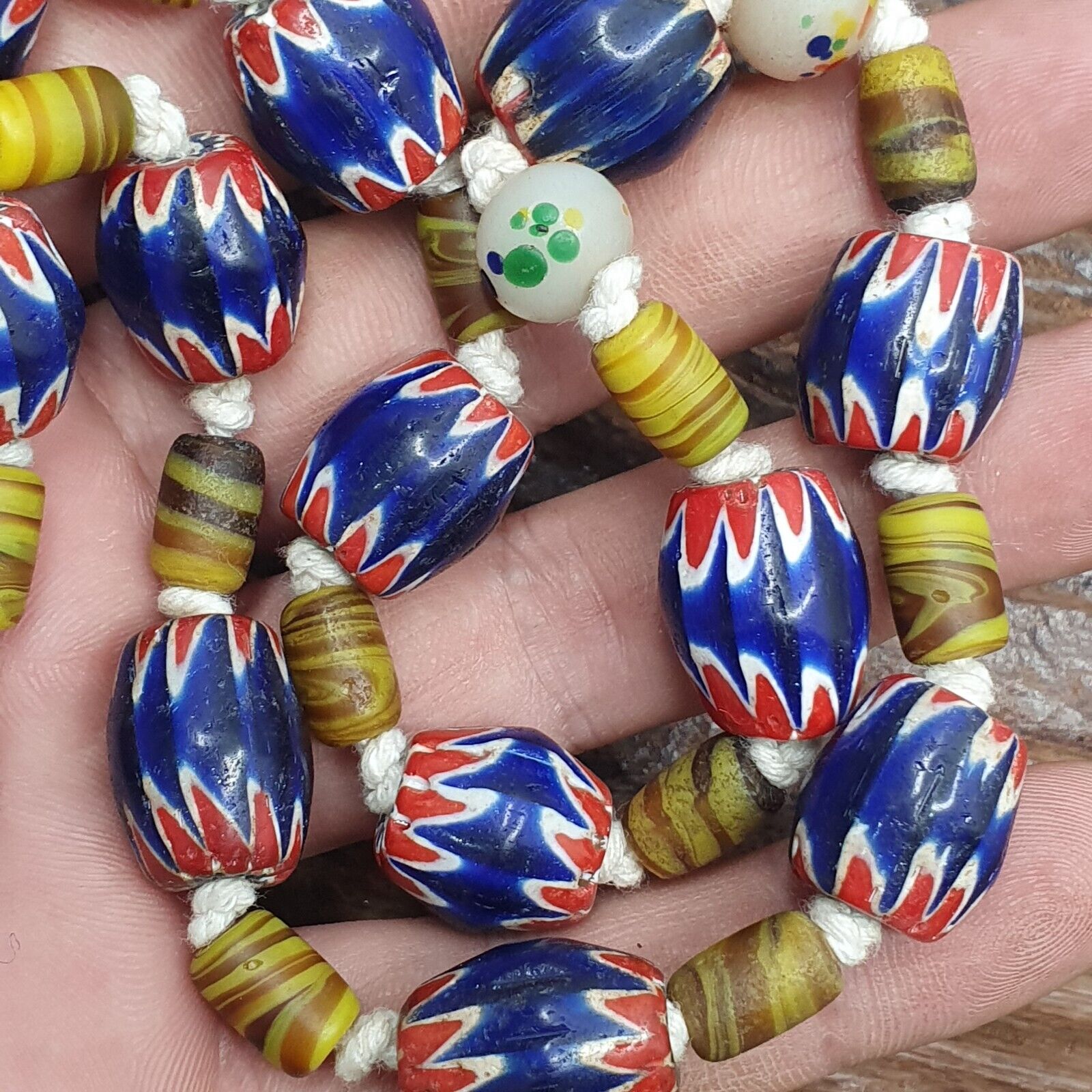 Vintage Venetian Style Blue Chevron beads Necklace #CH-2
