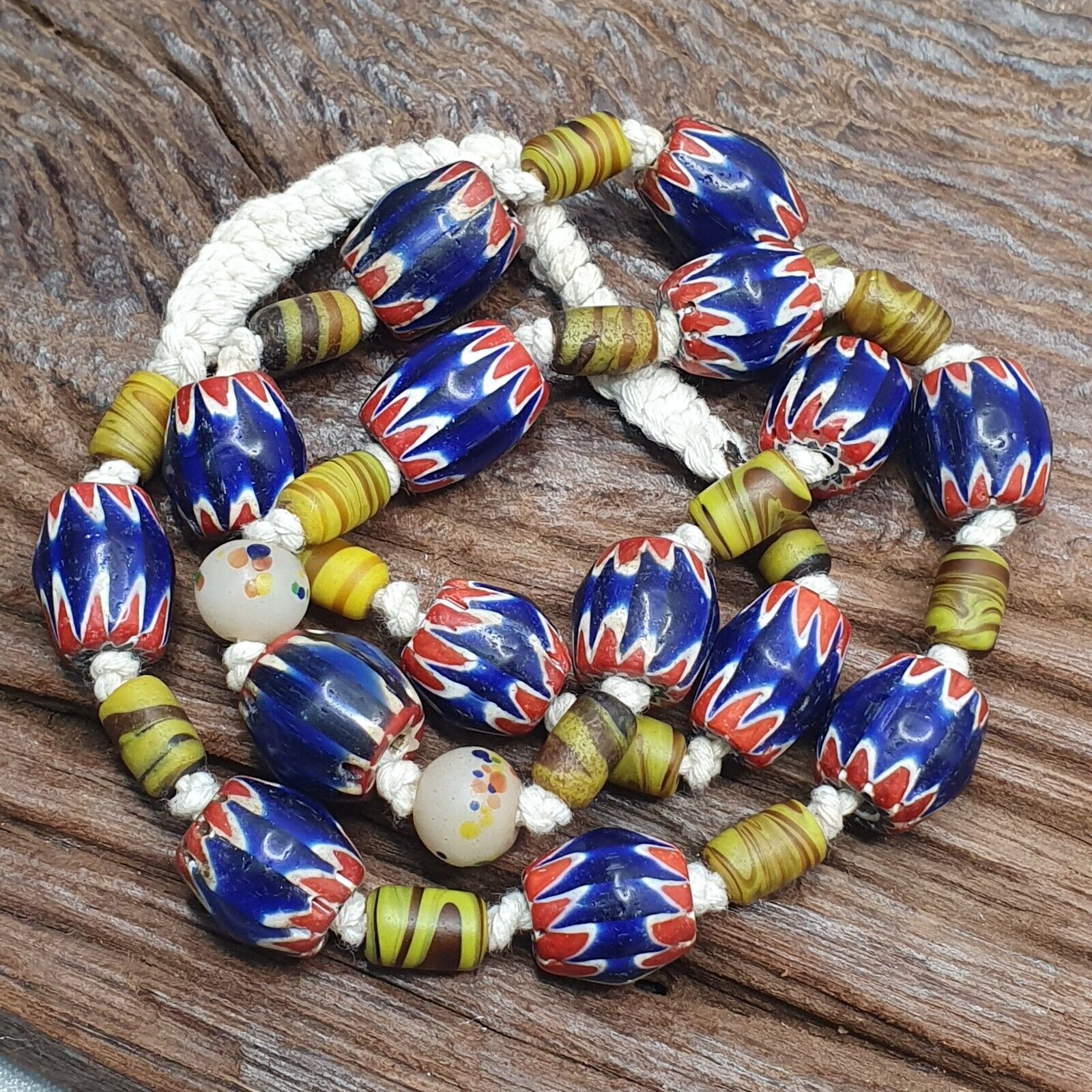 Vintage Venetian Style Blue Chevron beads Necklace #CH-2
