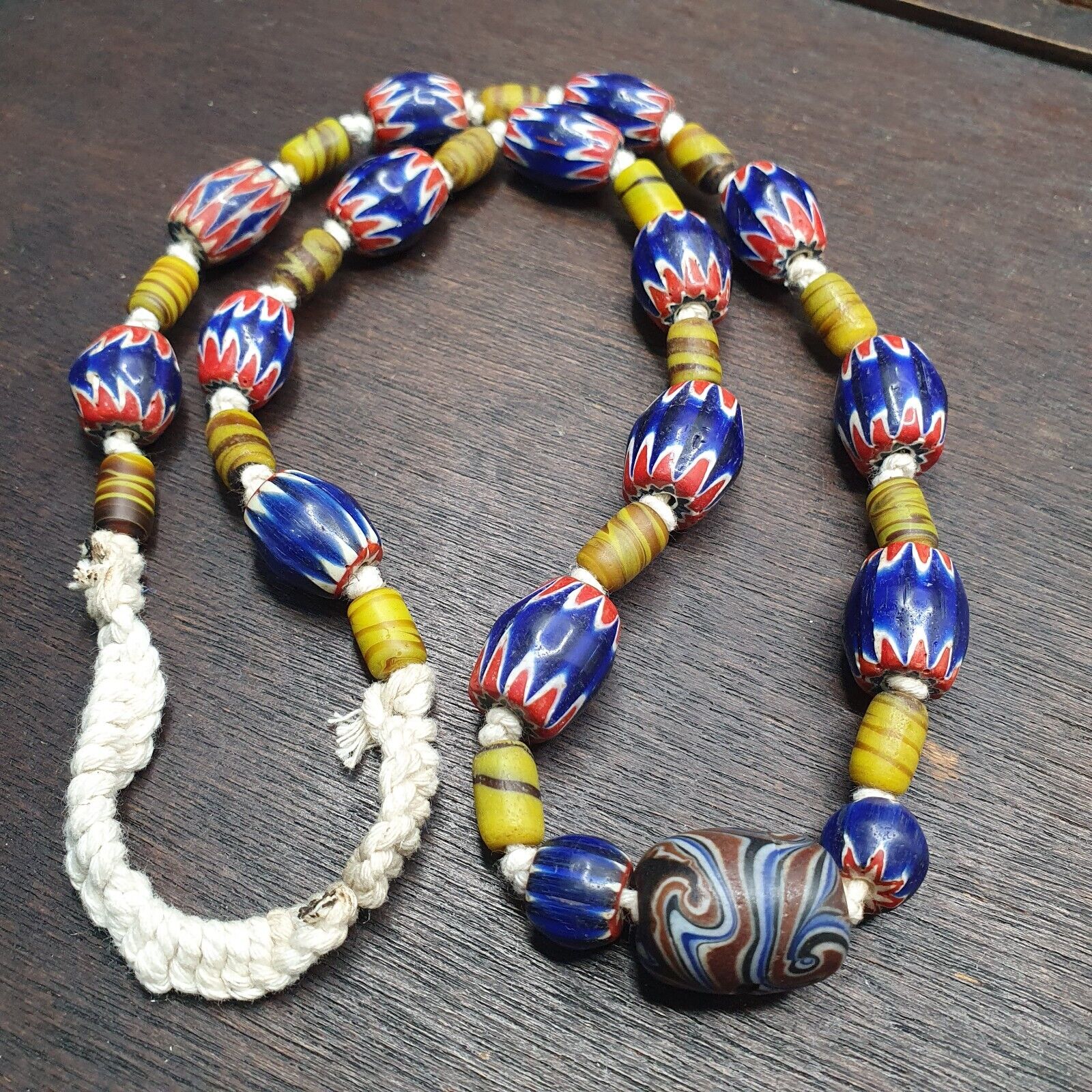 Vintage Blue Chevron Glass beads Necklace Strand