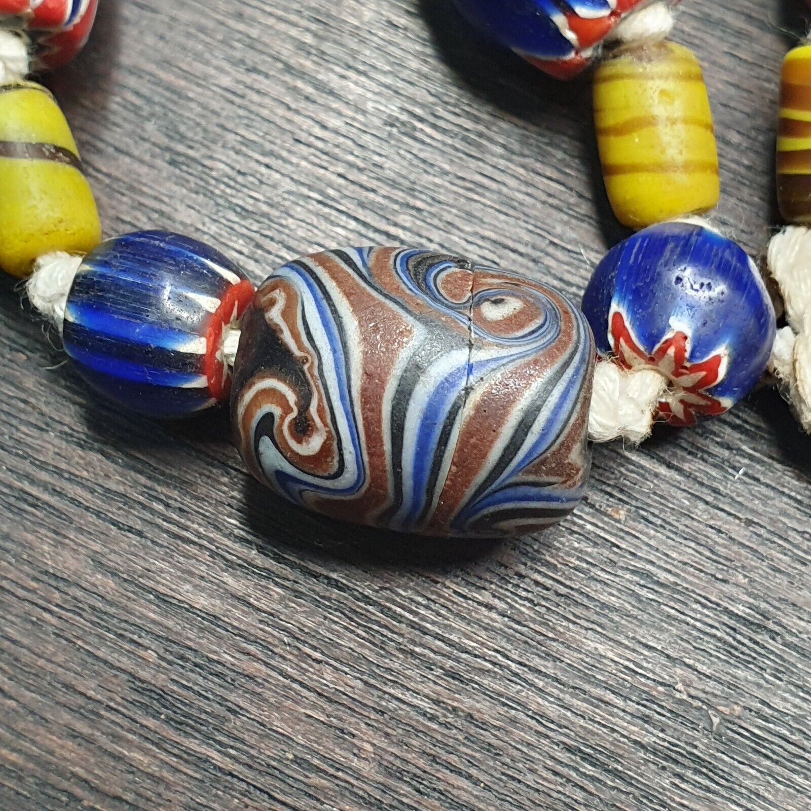 Vintage Blue Chevron Glass beads Necklace Strand