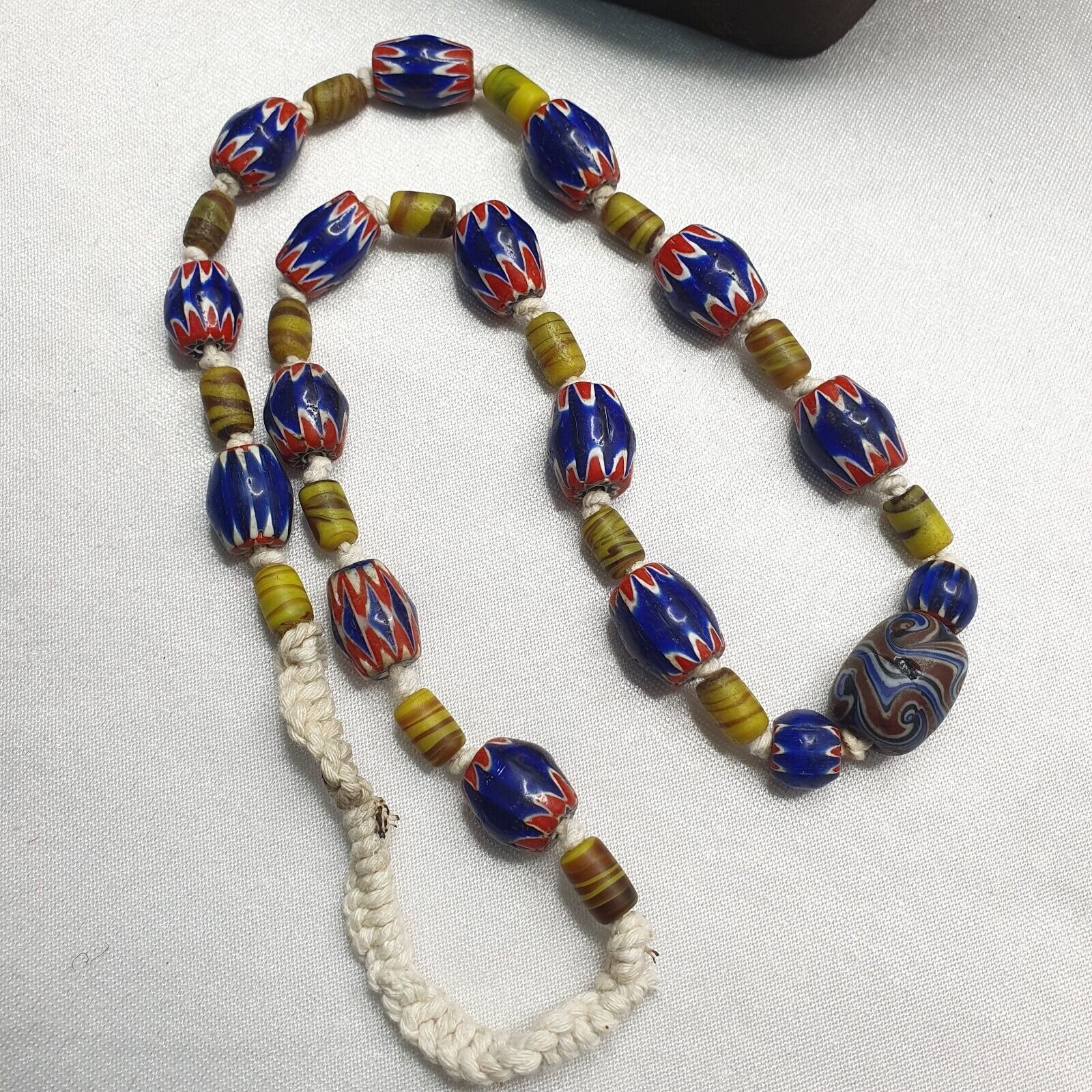 Vintage Blue Chevron Glass beads Necklace Strand