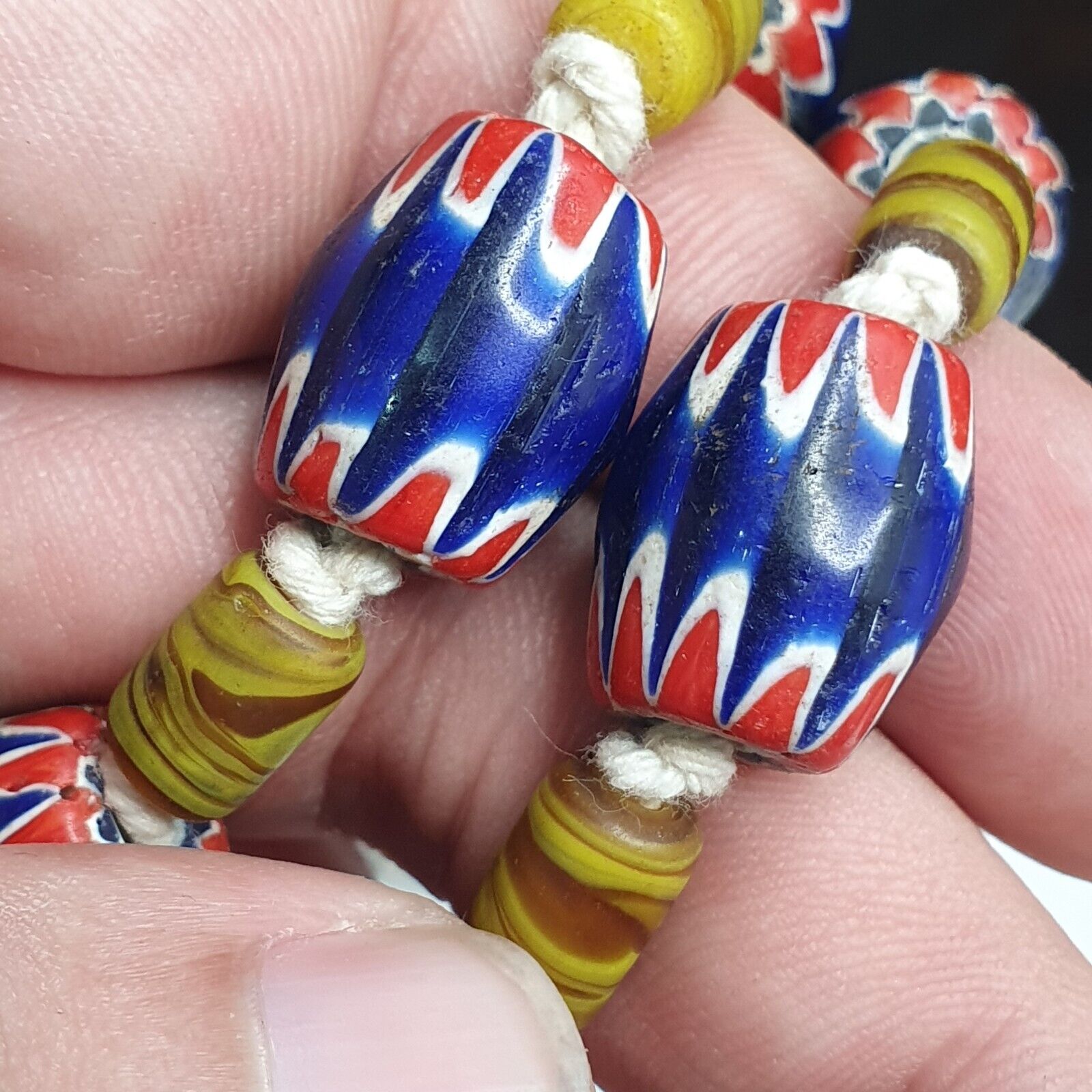 Vintage Blue Chevron Glass beads Necklace Strand