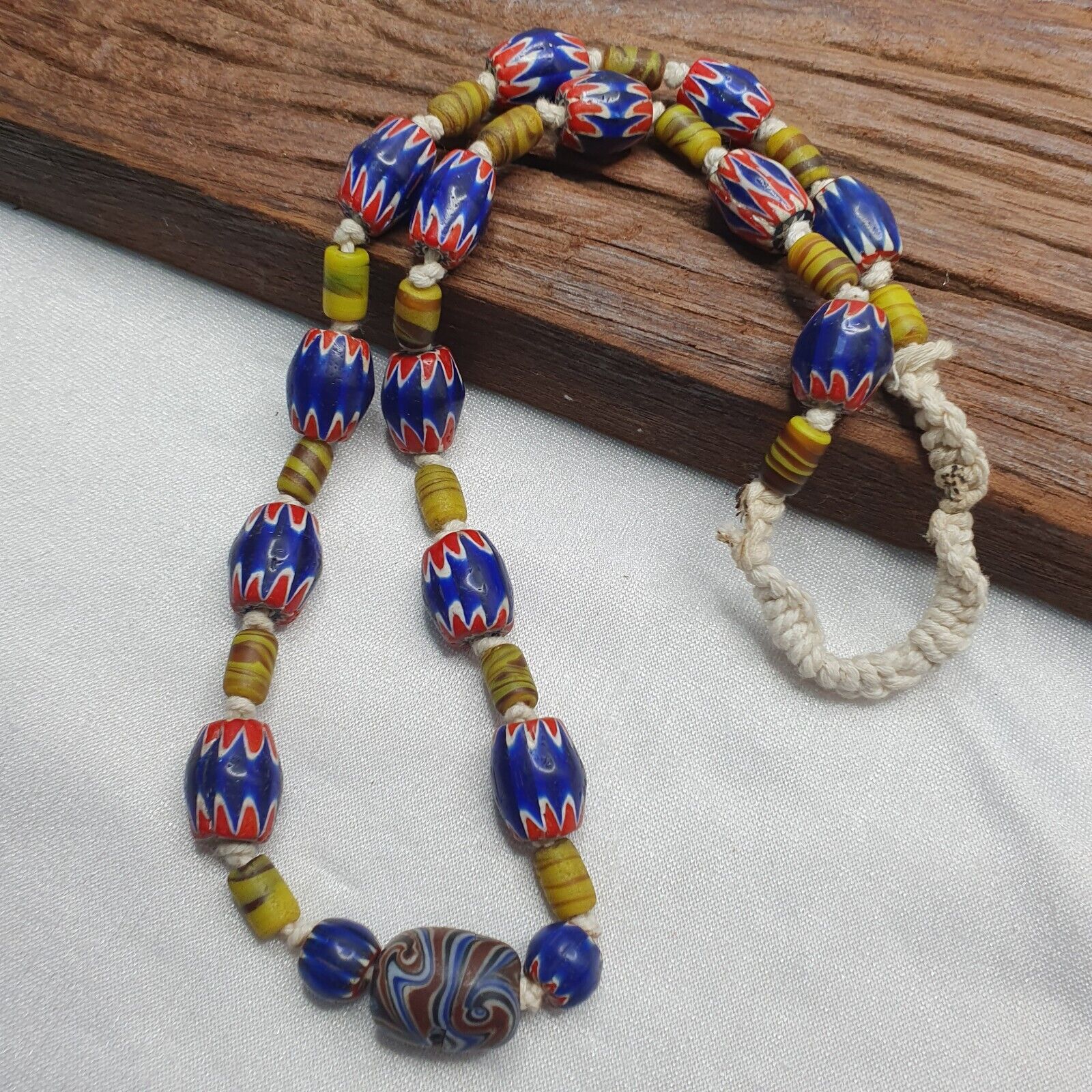 Vintage Blue Chevron Glass beads Necklace Strand