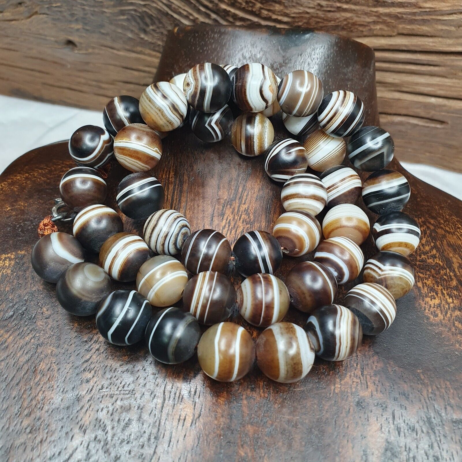 Lot 47 INDO Himalayan Eye Beads Soleimani Banded Agate Beaded Necklace