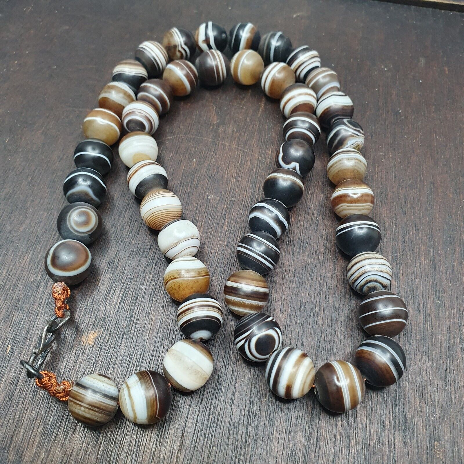 Lot 47 INDO Himalayan Eye Beads Soleimani Banded Agate Beaded Necklace