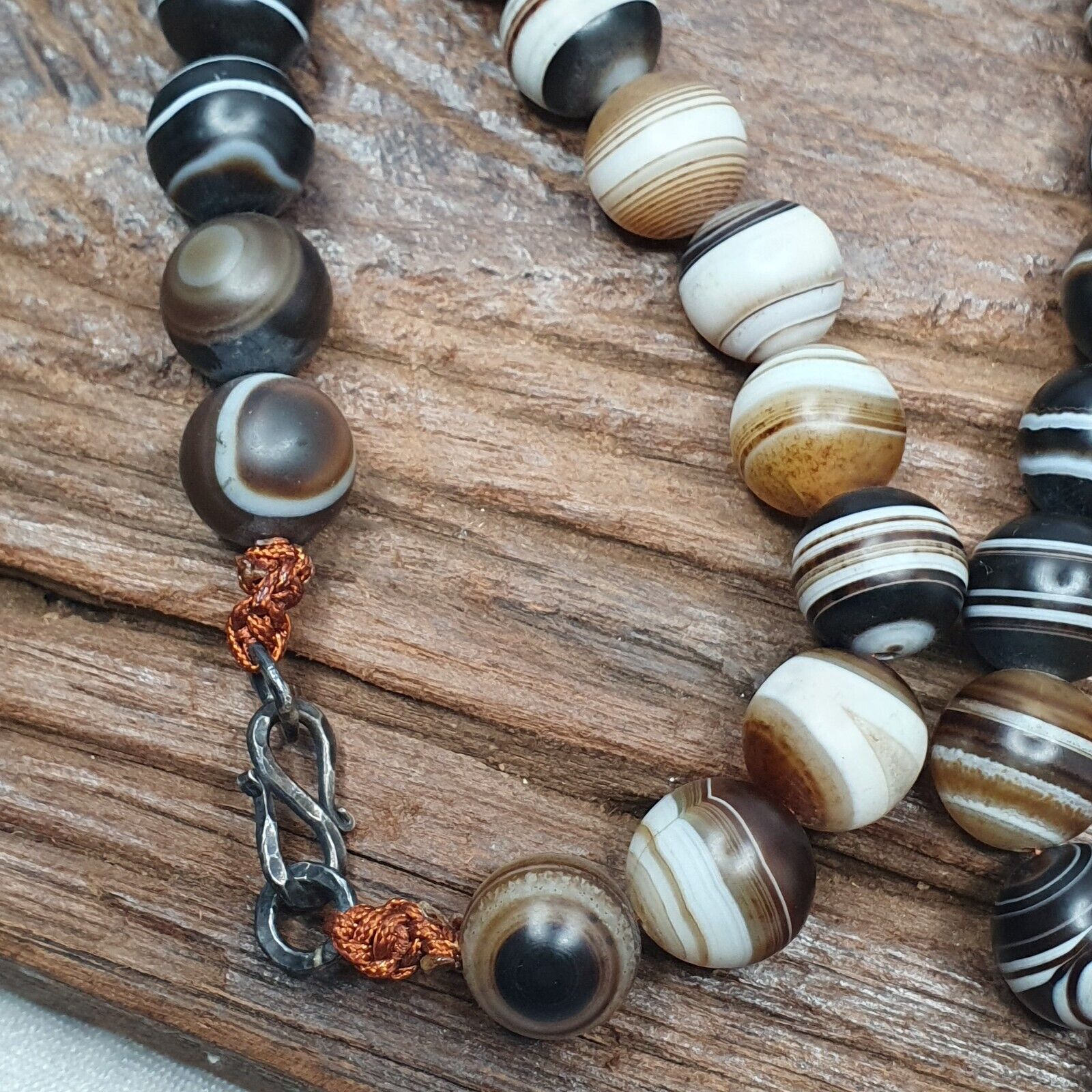 Lot 47 INDO Himalayan Eye Beads Soleimani Banded Agate Beaded Necklace