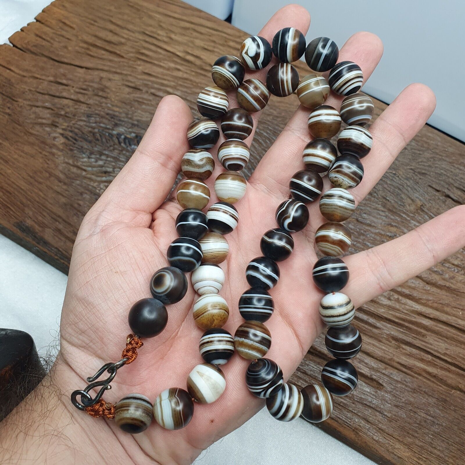 Lot 47 INDO Himalayan Eye Beads Soleimani Banded Agate Beaded Necklace