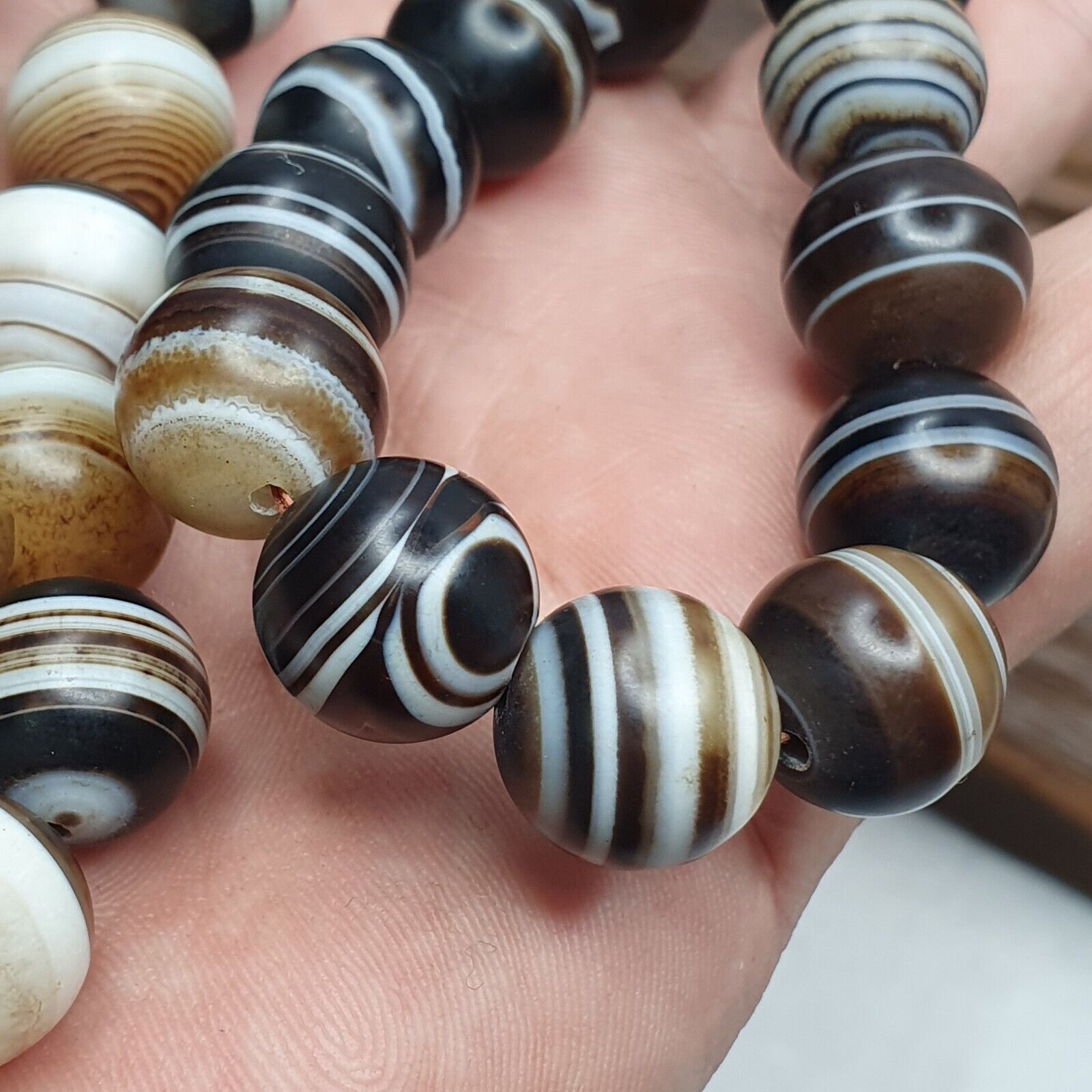 Lot 47 INDO Himalayan Eye Beads Soleimani Banded Agate Beaded Necklace