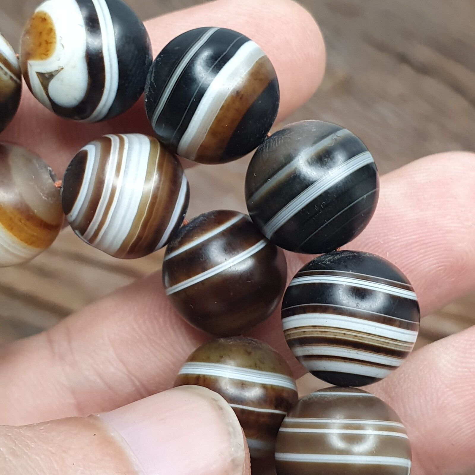 Lot 47 INDO Himalayan Eye Beads Soleimani Banded Agate Beaded Necklace