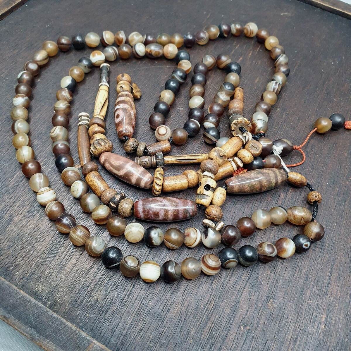 Powerful Spiritual 108 Agate Prayer Beads with Tibetan DZI Beads Buddhist Rosary