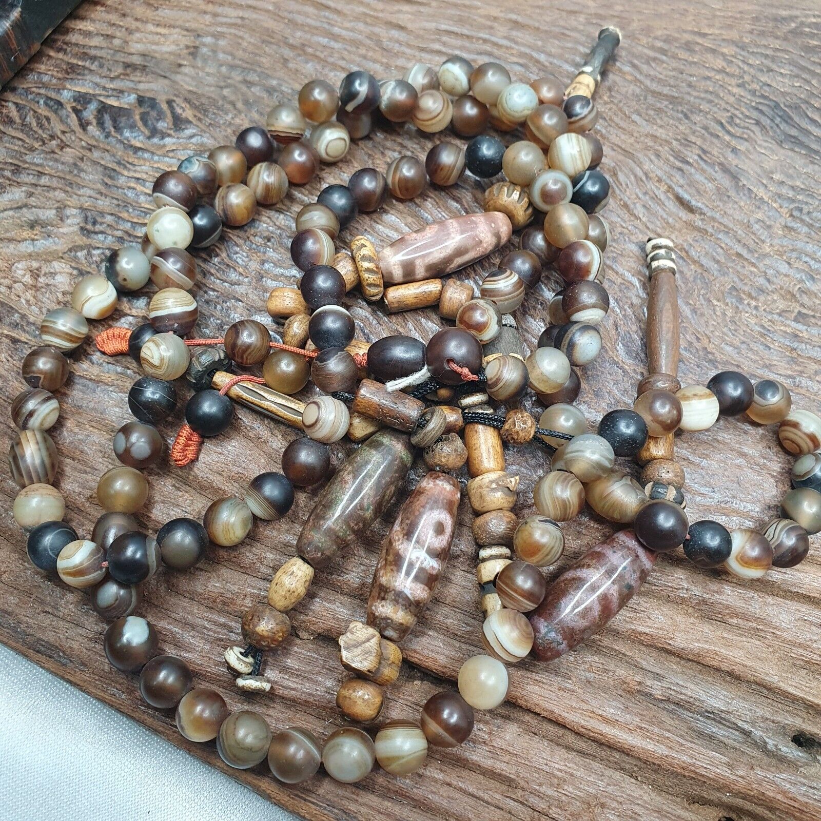 Powerful Spiritual 108 Agate Prayer Beads with Tibetan DZI Beads Buddhist Rosary