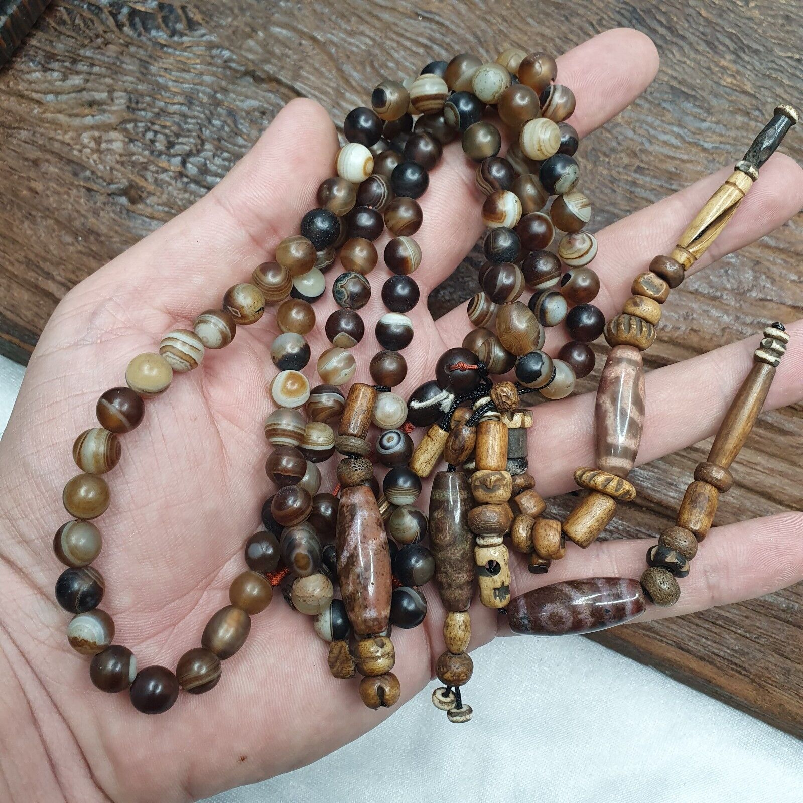 Powerful Spiritual 108 Agate Prayer Beads with Tibetan DZI Beads Buddhist Rosary