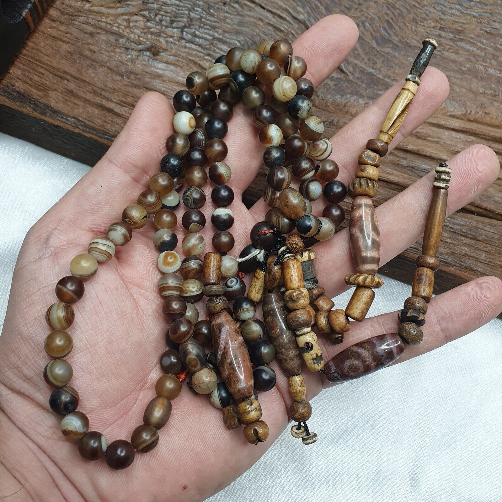 Powerful Spiritual 108 Agate Prayer Beads with Tibetan DZI Beads Buddhist Rosary