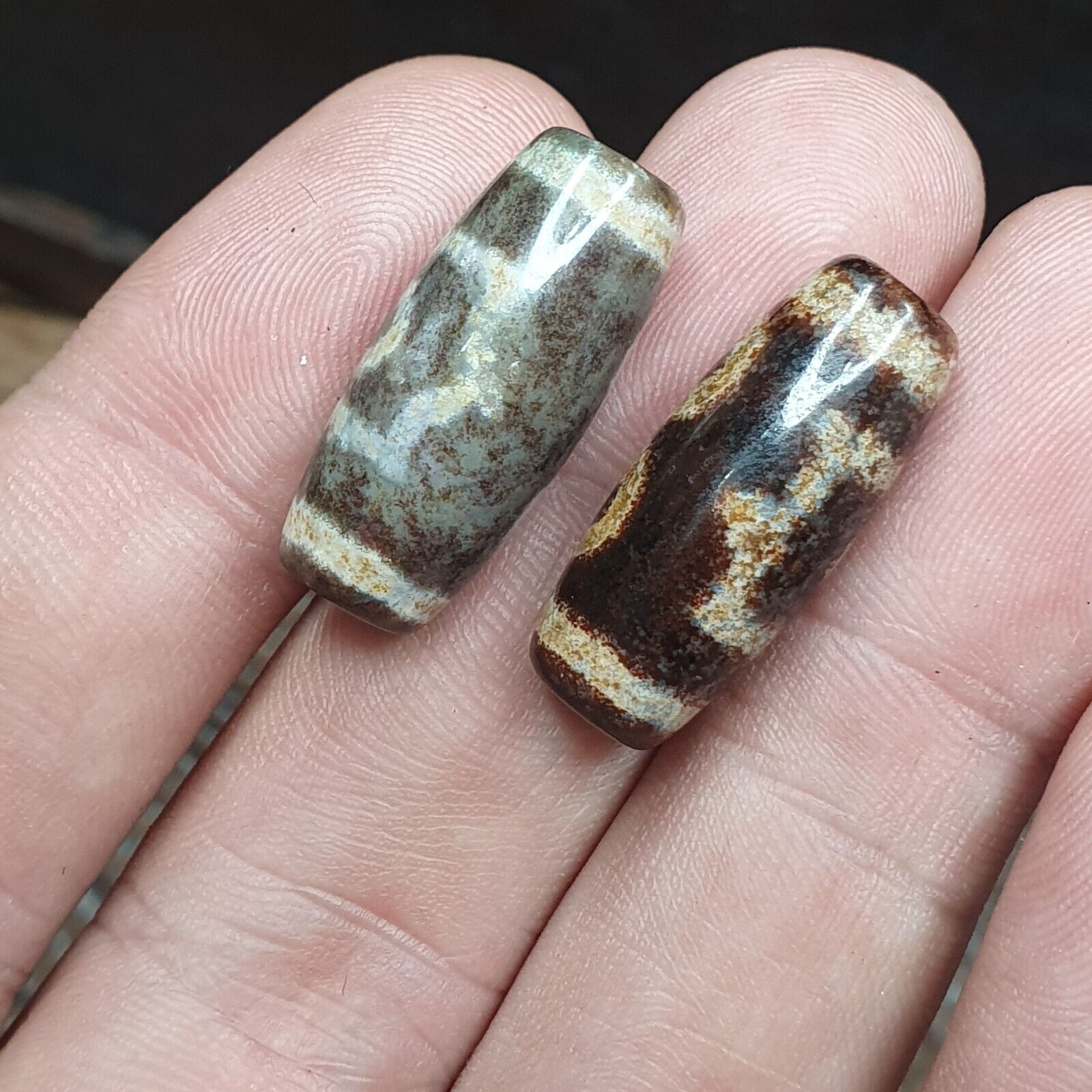 Lot 2 Eye Bead Tibetan dzi bead old amulet Agate Tibet gzi pendant SHD-1