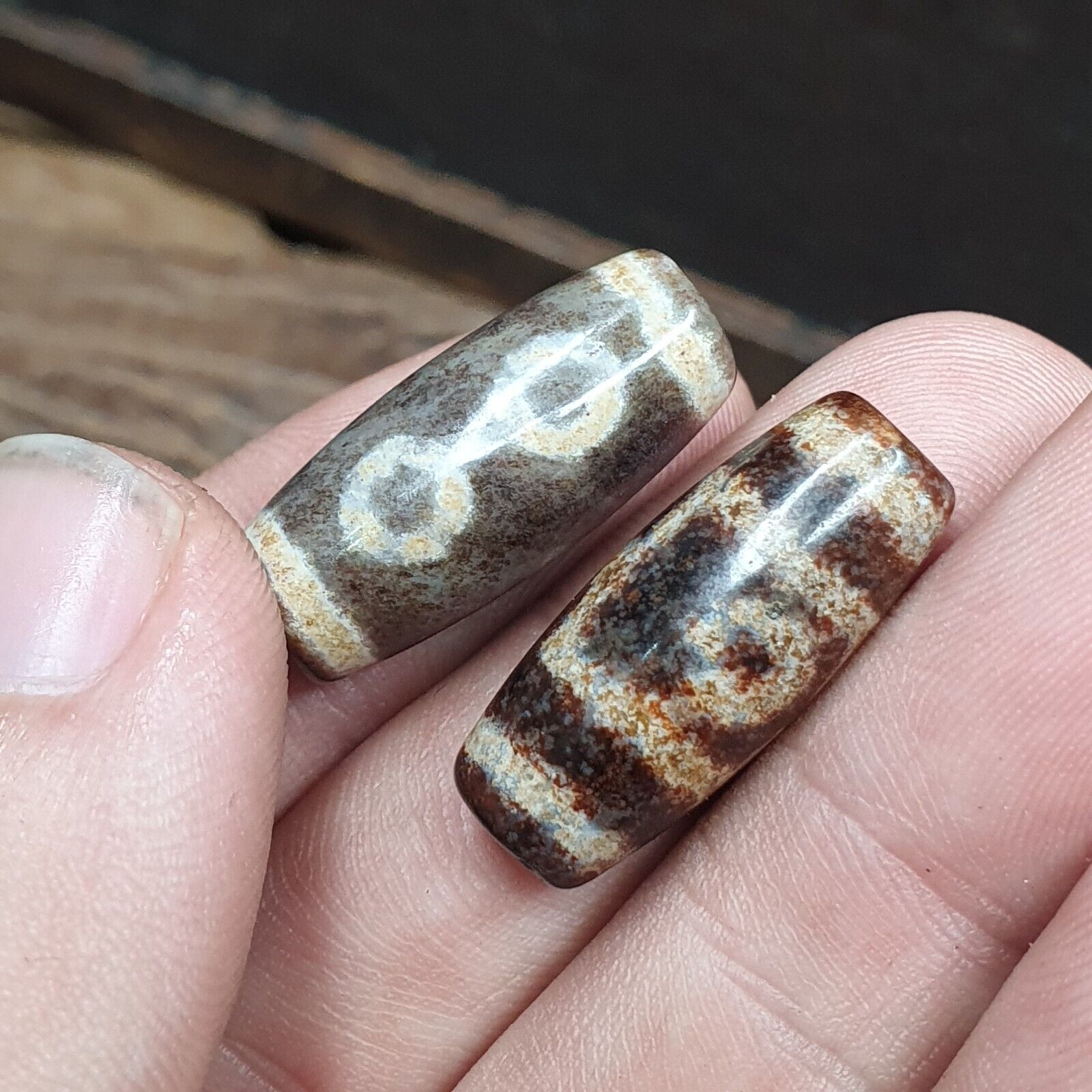 Lot 2 Eye Bead Tibetan dzi bead old amulet Agate Tibet gzi pendant SHD-1