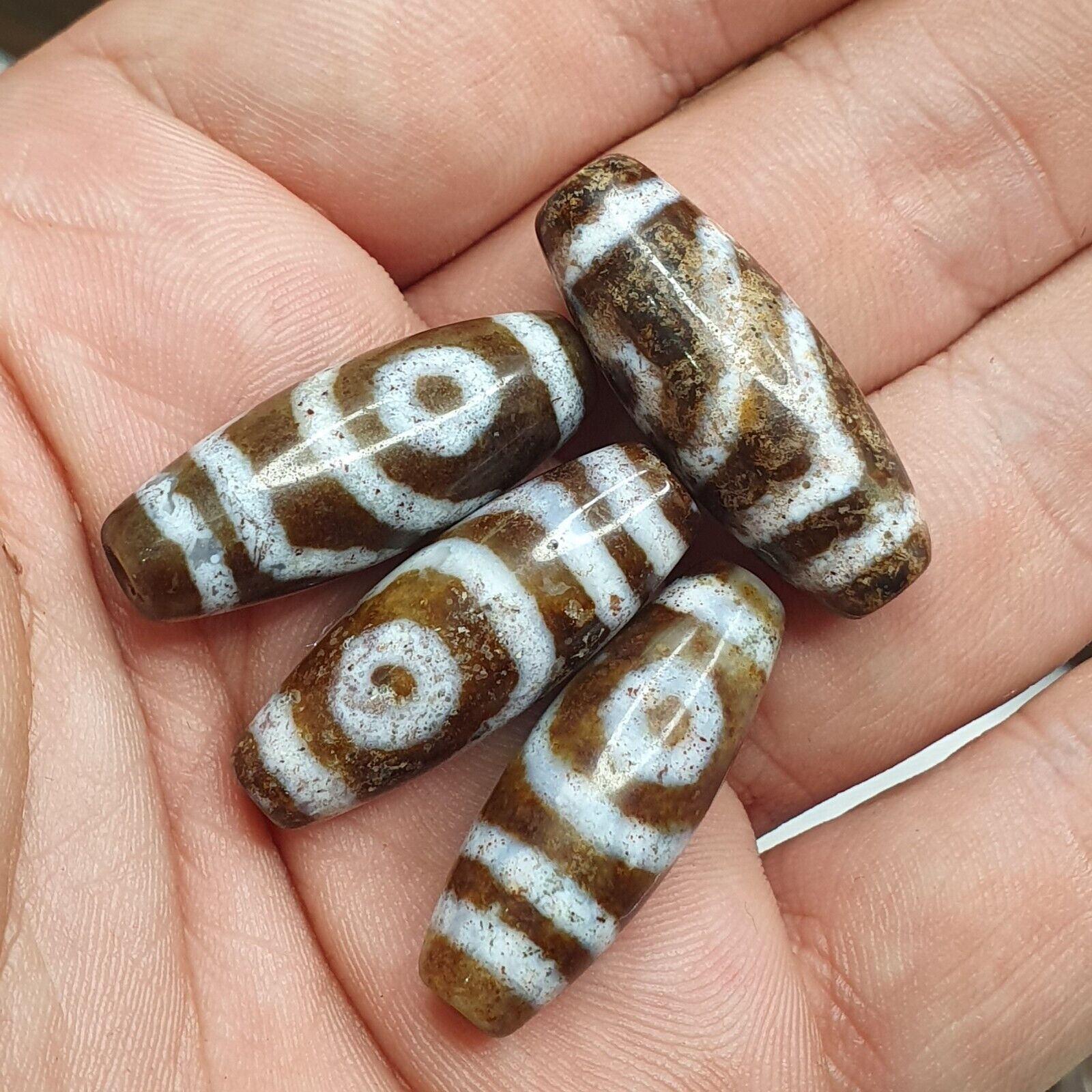 Lot 4 Pcs Eye Beads Tibetan dzi bead old amulet Agate Tibet gzi pendant SHD-L4