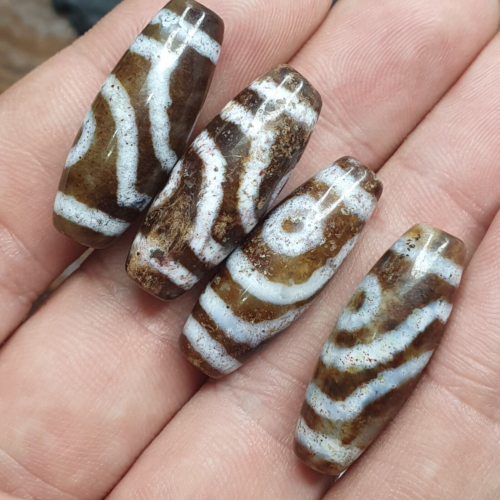 Lot 4 Pcs Eye Beads Tibetan dzi bead old amulet Agate Tibet gzi pendant SHD-L4