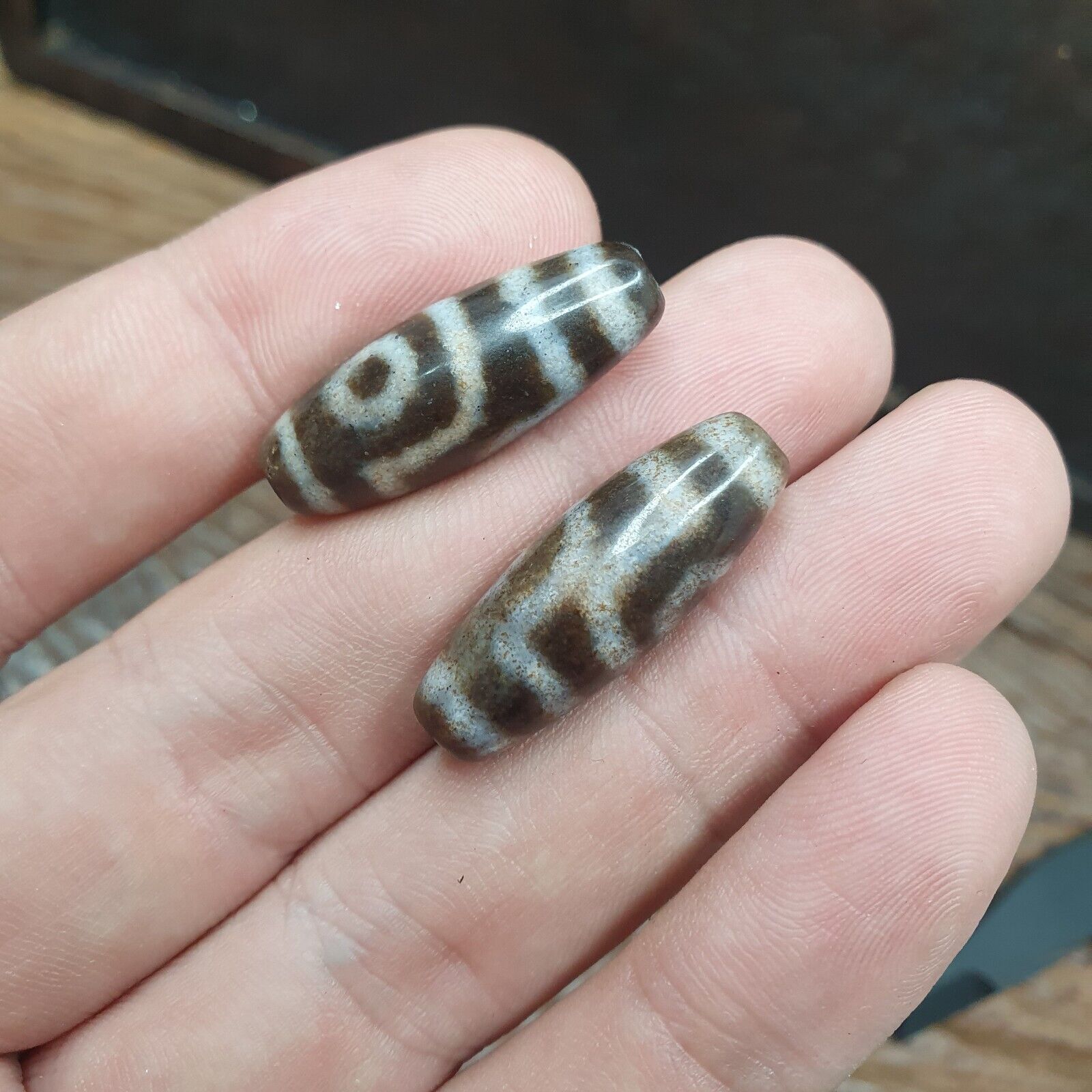 Lot 2 Eye Beads Tibetan dzi bead old amulet Agate Tibet gzi pendant SHD-3